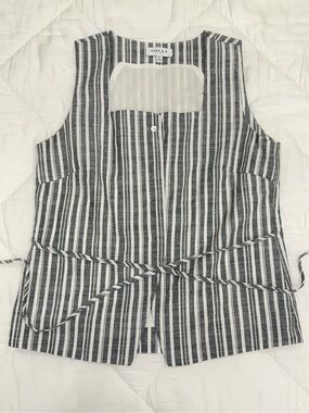 gilli black & white striped tie waist vest top